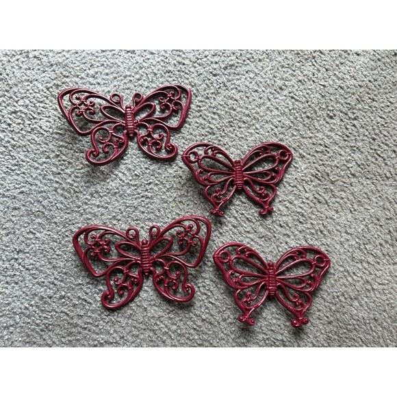 Other - Vintage Homco Home Interiors 1970s Red Plastic Butterflies 4 Piece Set